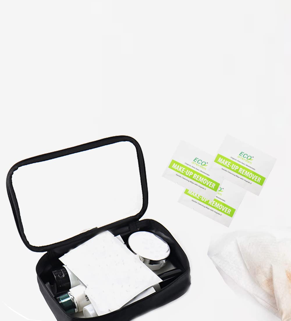 ECO amenities Makeup Remover Wipes Aloe Vera & Vitamin E - 540 Count Individually Wrapped Packets - Unscented Fabric Face Cleansing - Bulk Makeup Wipes for Hotels & Motels