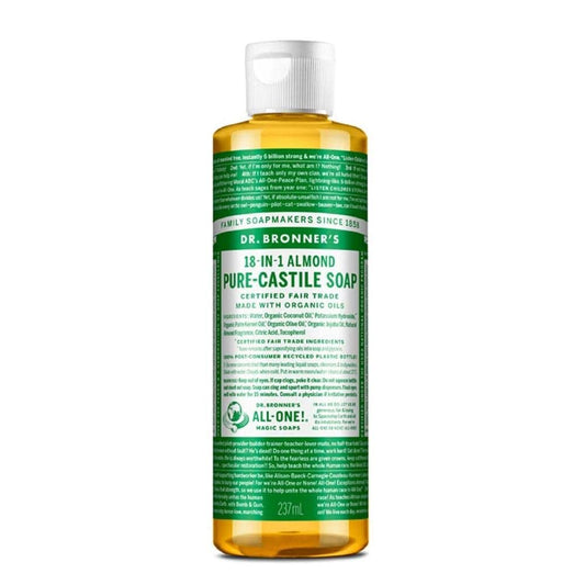 Dr. Bronner's - Pure-Castile Liquid Soap (Almond, 8 ounce) - Made with Organic Oils, 18-in-1 Uses: Face, Body, Hair, Laundry, Pets and Dishes, Concentrated, Vegan, Non-GMO