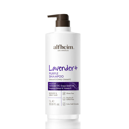 ALFHEIM Lavender+ Purple Shampoo for Blonde, Silver & Color-Treated Hair – Neutralizes Brass & Yellow Tones, Brightens Cool Shades – with Quinoa Extract & Vitamin E – Sulfate Free – 33.8 oz