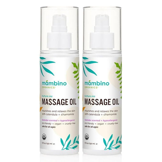 Massage Baby Oil – Organic, Nourishing with Egyptian Calendula, Chamomile & Lavender – Gentle for After-Bath Relaxing – Cruelty-Free Baby Oils for Baby & Kids by Mambino Organics, 2-Pack 5 fl oz