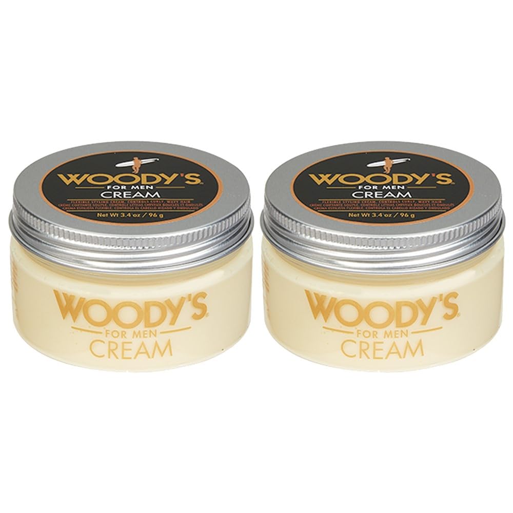 Woody's Men Hair Styling Cream - Matte Finish Clay Pomade for Men, Controls Curly & Wavy, Water-Soluble & Mild Hold Hair Clay, 3.4 oz, 2 Pack