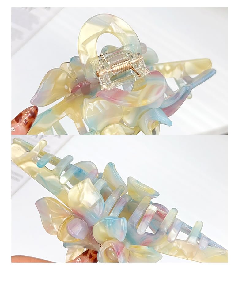 Premium Acetate Hair Clip for Women - Elegant Plant-Based Hair Claw with Secure Hold, Gentle on Hair (B-Iridescent Cyan, 5.1 * 2.3 * 2.1inch)