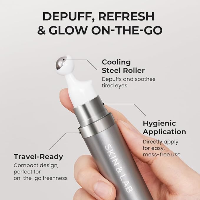 [SKIN&LAB] Bakuchiol Eye Serum with Caffeine, Roll-on Korean Under Eye Serum, Anti-Aging Wrinkle Care for Fine Lines, vegan, cruelty-free, 0.5 fl. Oz