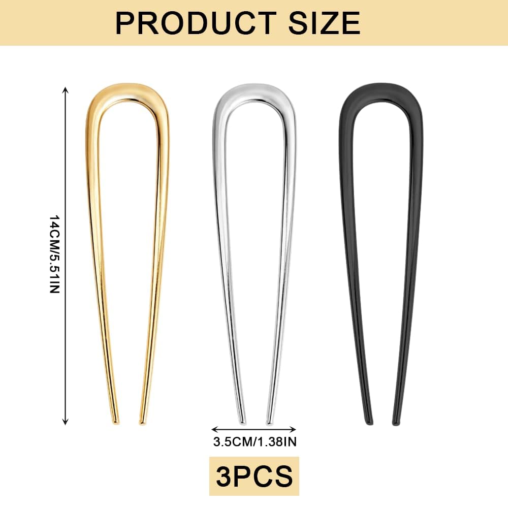 3 Pcs French Hair Pins for Women, Metal Hair Accessories for Buns, French Twists, Updos, Elegant Hair Clips for Long, Thick, Curly, Thin, or Fine Hair, Durable and Stylish Hair Styling Set