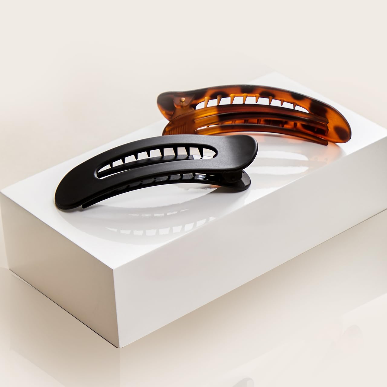 Kitsch Flat Hair Clips for Women - Strong Hold, No Slip Grip Flat Claw Clips For Secure and Comfortable Look | Durable Recycled Plastic Hair Accessories | Ideal Gifts for Women - Black & Tortoise, 2pc