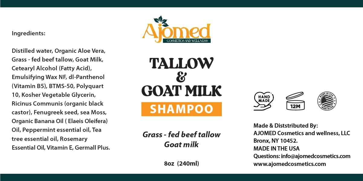 Tallow & Goat Milk Shampoo - Organic Hair Growth, Moisturizing, Handmade (Shampoo 12 Oz)