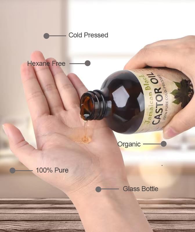Jamaican Black Castor Oil, Organic Castor Oil Cold Pressed Unrefined Glass Bottle,Rich in Vitamin E, Omega Fatty Acids and Minerals for Hair & Skin, Bold Lashes & Brows, Nail Care 16OZ
