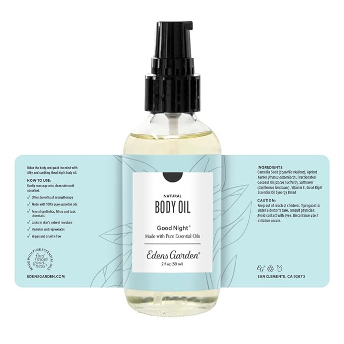Edens Garden Good Night Bath & Body Oil Sleep Blend – Pure Essential Oils & Vitamin E for Moisturizing Dry Skin – Calming Aromatherapy After-Shower Scented Oil for Women & Men, 2 fl oz (59 ml)
