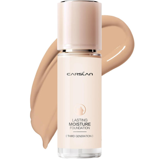 CARSLAN Lasting Moisture Foundation, 24H Longlasting Medium Coverage Dewy Finish Face Makeup, Poreless, Lightweight, Hydrating Liquid Foundation For Dry Skin, M01