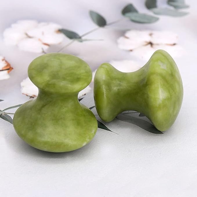 Mushroom Gua Sha Facial Tool, Natural Jade Guasha Massage Scraping Therapy Stone, Face and Eyes Massager for Skin Lift and Puffiness, Body Gua Sha Deep Tissue and Muscle Soreness Relief - 2 Pieces