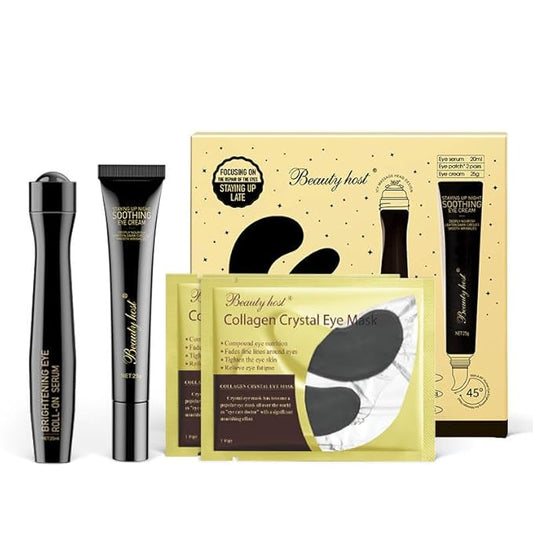 SLT Eye Care Kit - Under Eye Serum for Dark Circles and Puffiness, Soothing Eye Cream and Collagen Eye Mask Patches - Anti-aging, Anti-Puff Under Eye Roller for Dark Circles Under Eye Treatment