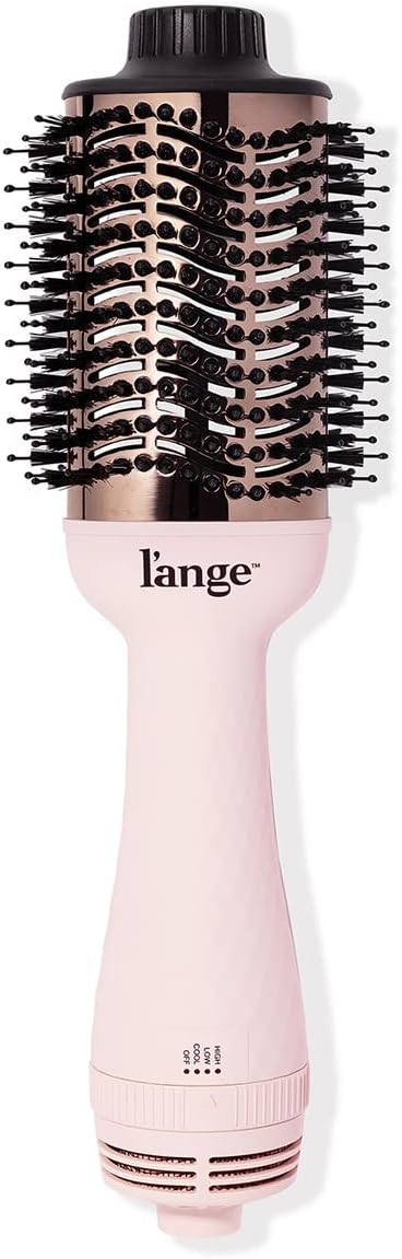 L'ANGE HAIR Le Volume 2-in-1 Titanium Blow Dryer Brush | Hot Air Brush for Hair Drying & Styling | Ionic Oval Barrel for Smooth, Frizz-Free Volume | (Blush – 75mm)