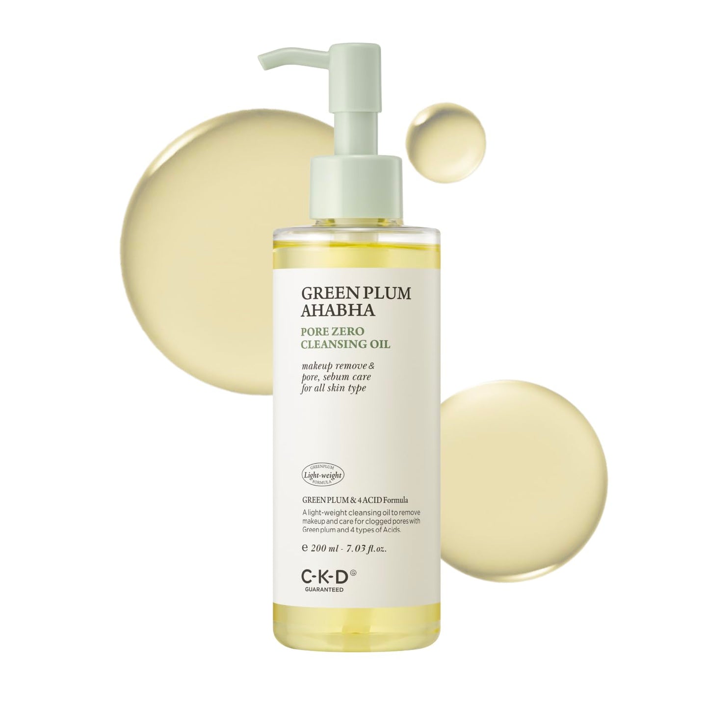 CKD Green Plum AHA·BHA Pore Zero Face Cleansing Oil -Gentle Korean Cleanser, Instant Makeup Removal, Sebum Control, Hydrating & Low-Irritation. No Oily Residue. 7.03 fl oz