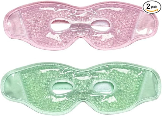 2 PCS Gel Eye Mask,Reusable,for Dark Circles,Dry Eyes,Headaches,Puffiness,Stress,migraines,Eye Bags.Allergies,Sinus discomfort,migraines (02-Pink & Green)