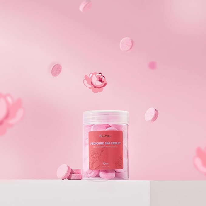 NOVAL Pedicure Spa Tablet - Fast Dissolving, Gentle & Portable Foot Soak for Softening Calluses & Hydrating Skin, Rose Scent