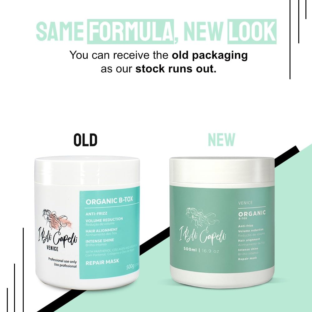 I Belli Capelli Venice Botox Hair Treatment - Smoothness for Dry and Damaged Hair - Deep Hydration, Volume Control, Reduces Frizz- Formaldehyde-Free, Organic Hair Botox (2-Pack, 17.6 oz/500 ml)