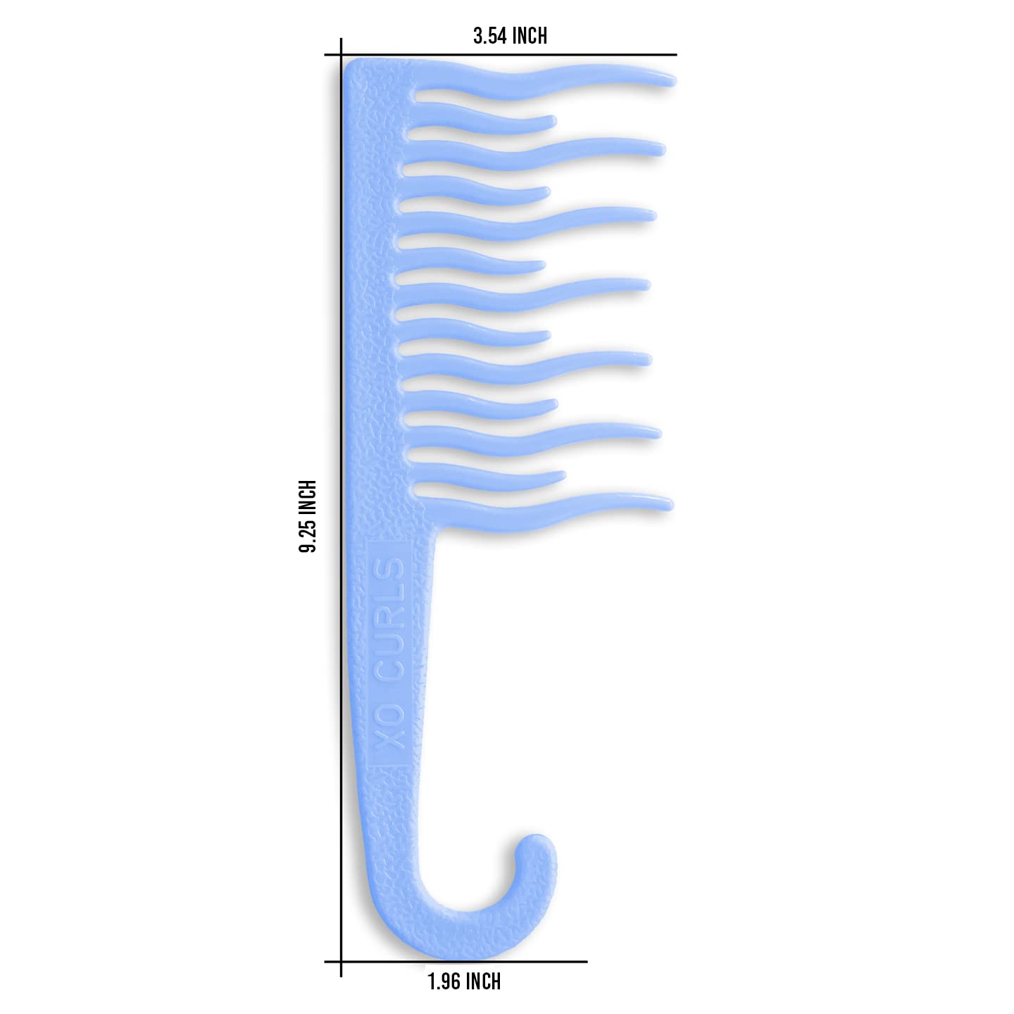 XO Curls Shower detangling hair comb, Wide tooth comb, Comb with hook for easy hanging in shower, Gentle on Scalp, Hair comb for with curly & wavy hair (Blue)