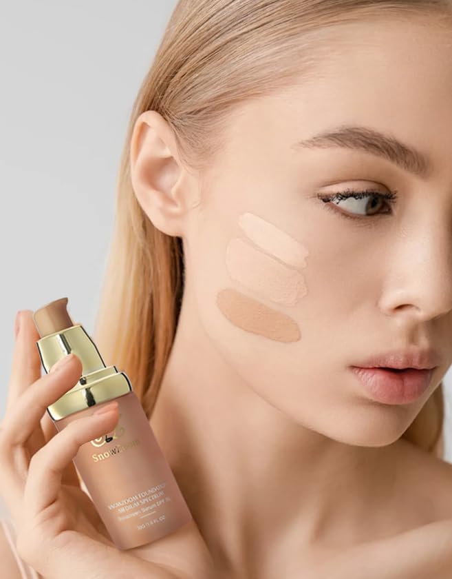 Foundation 4 in 1-Medium Spectrum-Longwearing & Waterproof- SPF 50+-Full Coverage Concealer 1OZ（30ML） (Medium Spectrum - Gold Lid - for lighter skinned people)