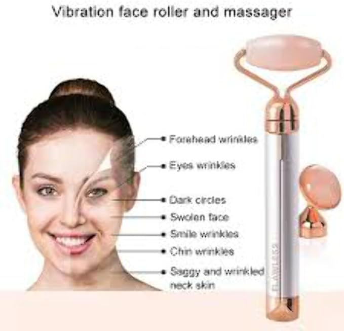 Finishing Touch Flawless Contour Vibrating Facial Roller & Massager, Rose Quartz