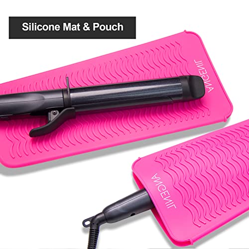 ANGENIL Resistant Silicone Mat Pouch for Hair Straightener Professional Beach Wave Curling Iron 2 in 1, Titanium Ceramic Flat Iron, Curling Wand, Crimper Hair Iron Tools, Food Grade Silicone, Pink