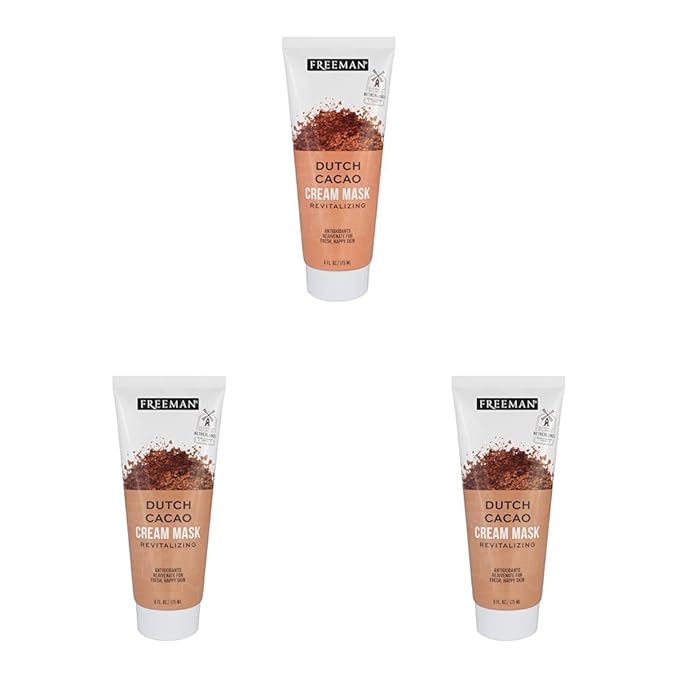 Freeman Exotic Blends Dutch Cacao Cream Face Mask, Antioxidant Rich, Rejuvenating Facial Mask Restores Skin, Chocolate Aroma, Clean Skincare, For All Skin Types, 6 fl. oz./175 ml. Tube (Pack of 3)