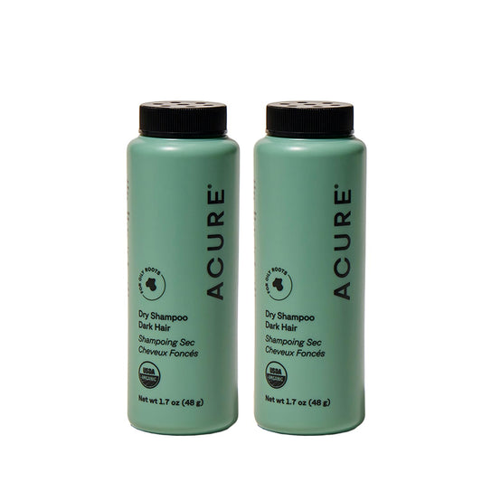 Acure Dry Shampoo - Mini Powder Dry Shampoo for Women with Brunette & Dark Hair, Care to Refresh Treated Color Tinted Hair with Rosemary & Cocoa, Non Aerosol, 100% Vegan - 1.7 oz Travel Size (2 Pack)