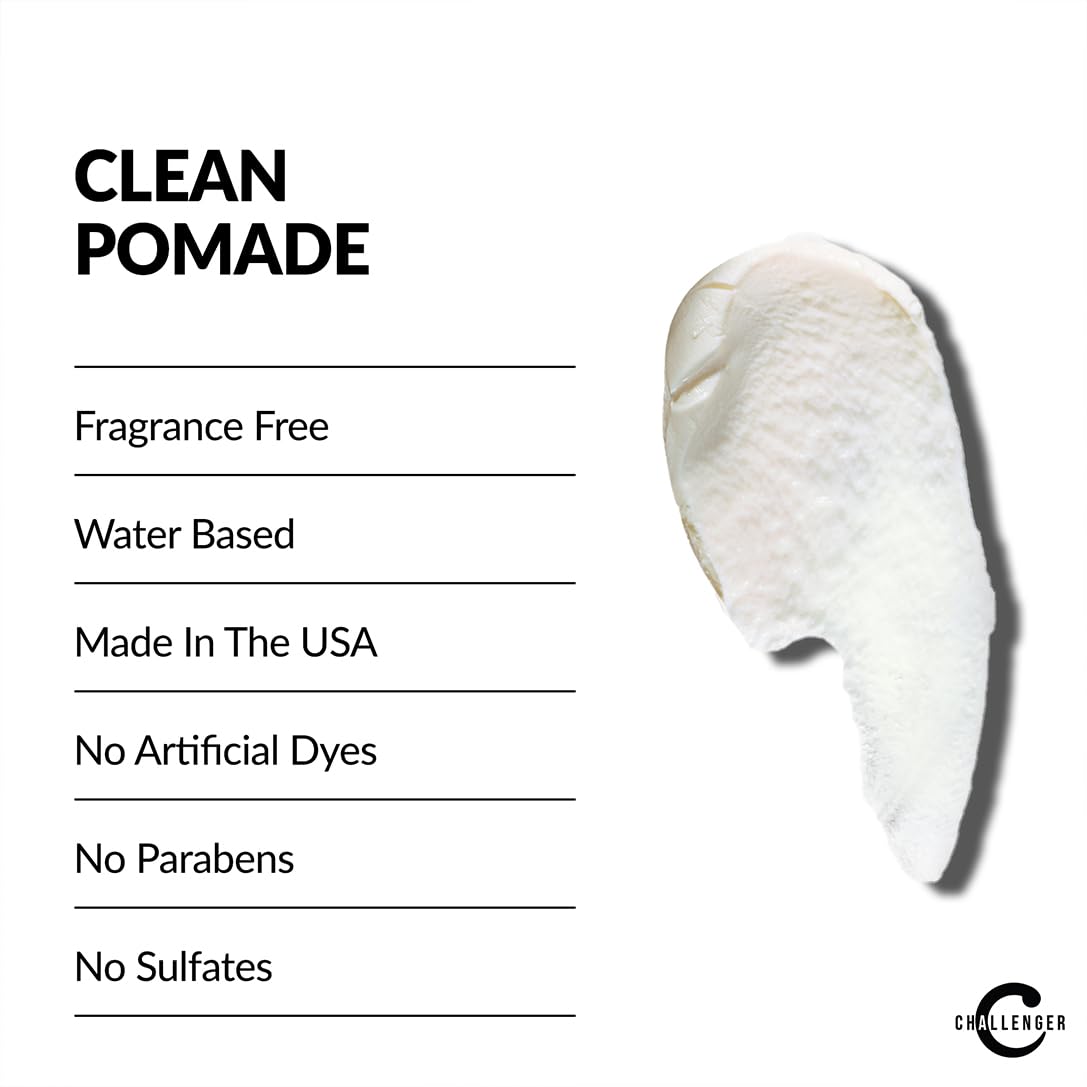 Challenger Fragrance Free Cream Pomade | Non-Comedogenic Styling Product | Unscented Hair Gel | Medium Firm Hold & Clean Ingredients | 3oz