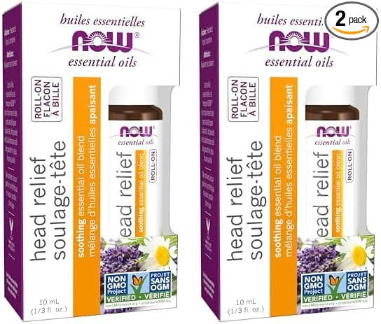 NOW Essential Oils, Head Relief Roll-On, Certified Non-GMO, Soothing Blend, Steam Distilled, Topical Aromatherapy, 10-mL (Pack of 2)