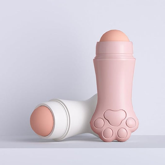 Face Roller oily skin oil absorbing massage tool, natural volcanic stone reusable facial skin care tool 2 packs，easy to carry, control the oiliness of the face (pink and white)