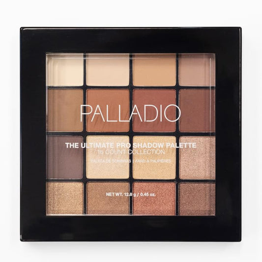 Palladio Ultimate Pro Eyeshadow Makeup Palette, 16 High-Pigmented Powder Colors, Matte, Shimmer, Satin Finishes, Natural Nudes