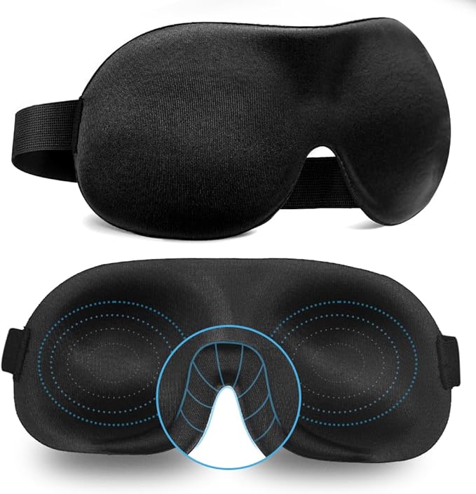 Sleep Mask Invisible Alar Deep Orbit 3D Eye Mask Ultra Lightweight & Comfortable Sleeping Mask for Travel, Nap, Shift Works XL Black