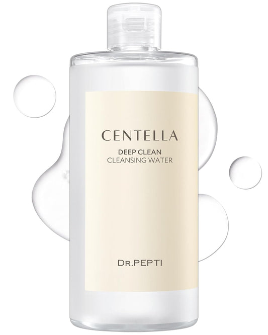 DR.PEPTI Centella Deep Clean Cleansing Water - Korean Micellar Makeup Remover Face Cleanser - pH Balancing Hydrating Gentle for Sensitive Dry Skin Apple Amino Acids Peptides, 13.5 fl.oz.