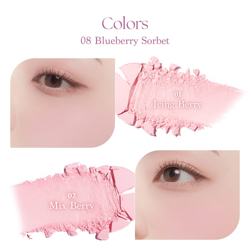 Dasique Blending Mood Cheek #08 Blueberry Sorbet | 4 Blendable Shades in Lightweight Smooth Powder | Vegan | Blush