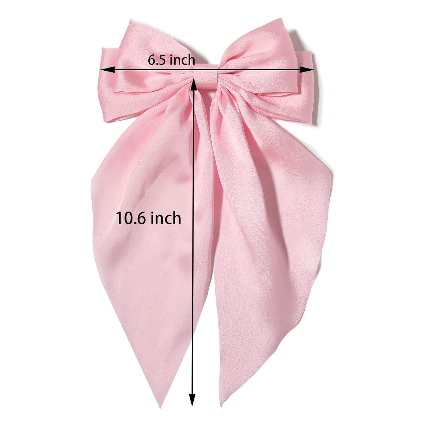 Furling Pompoms Hair Bows, 3pcs Satin Bow Hair Clips for Women in Beige/Lilac/Pink with Metal Clip, Long Tail Hair Accessories