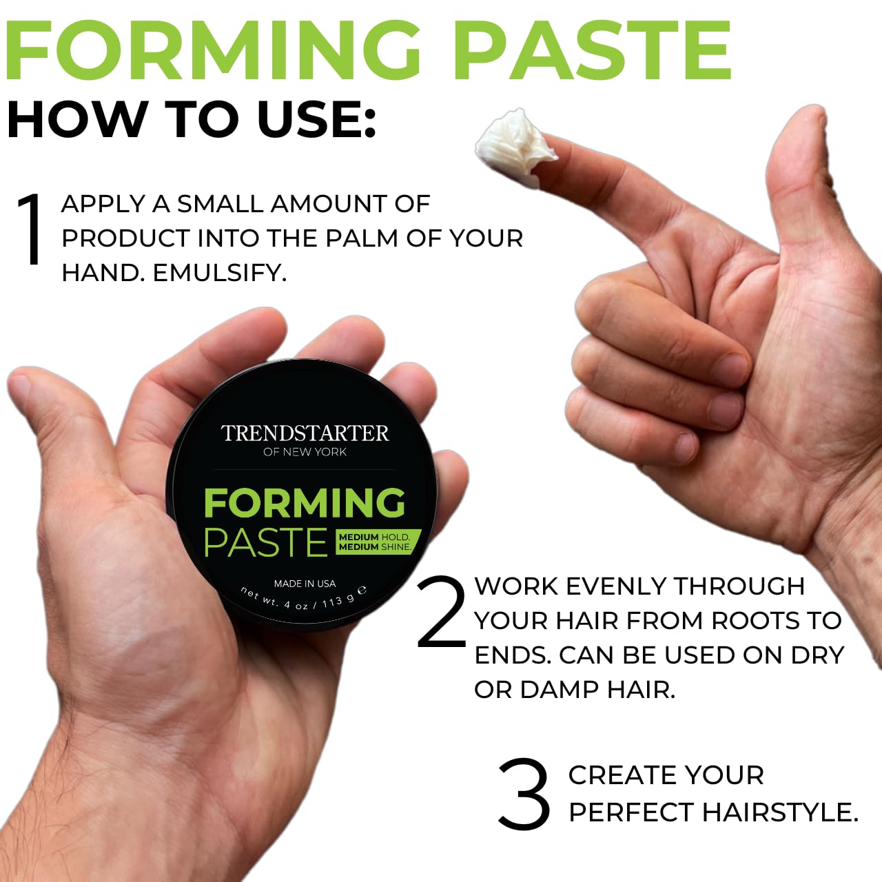 TRENDSTARTER - FORMING PASTE (4oz) - Medium Hold - Medium Shine - Lightweight Water-Based Hair Cream - Premium All-Day Hold Hair Styling Product - Flake-Free Hair Paste for All Hair Types