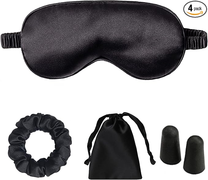 Silk Satin Sleeping Eye Mask, Black Sleep Eye Mask Night Blindfold for Women and Men, Soft Breathable Blackout Eyeshade Eye Cover for Travel, Wedding Bridesmaid Gift