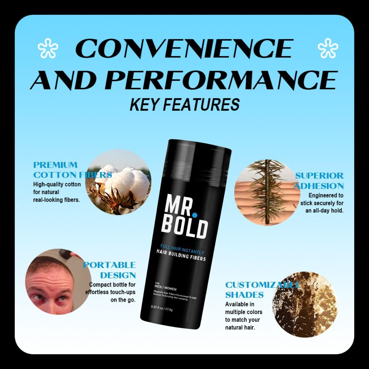 Hair Building Fibers 27.5g (Light Brown) Hair Fibers for Thinning Hair for Men & Women – Conceals Fine Hair, Bald Spots, Hair Loss – Instantly Fuller Thicker Hair Look – Hair Concealer Powder