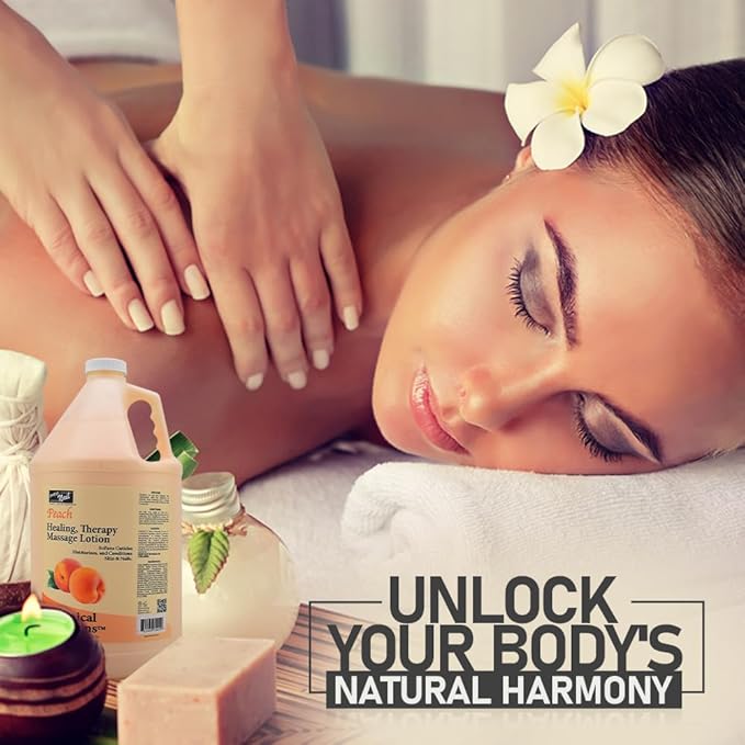 PRO NAIL - Healing Therapy Massage Lotion - Professional Pedicure, Body and Hot Oil Manicure, Infused with Natural Oils, Vitamins, Panthenol and Amino Acids (Peach, 1 Gallon)