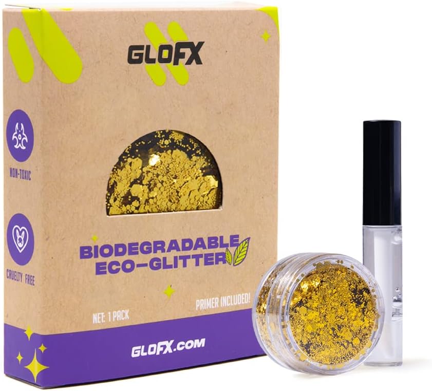 Gold Biodegradable Glitter Makeup | Plant Based, Eco Friendly, Hair Glitter, Face Glitter or Body Glitter | Cosplay, EDM Music Festival, and Rave Makeup Accessory | 5 Grams of Chunky Glitter