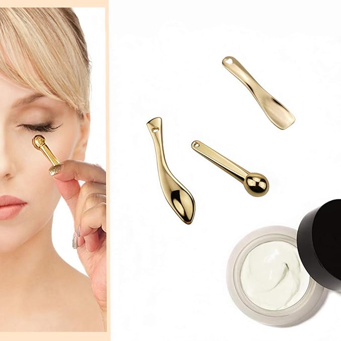 3Pcs Metal Makeup Spatula Mini Spoon and Eye Cream Massage Sticks Beauty Scoop for Facial Cosmetic Face Cream