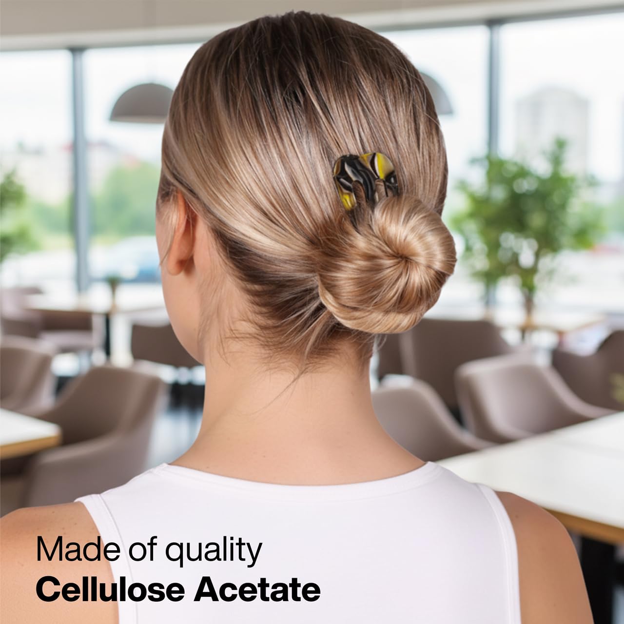 Large French Hair Pins for Women, 3-Prong French Pins for Thick Hair, U Shaped Hair Forks, French Twist Hair Pin Clips, Updo Hair Sticks for Buns, 2 Pcs (Tortoise, Brown)