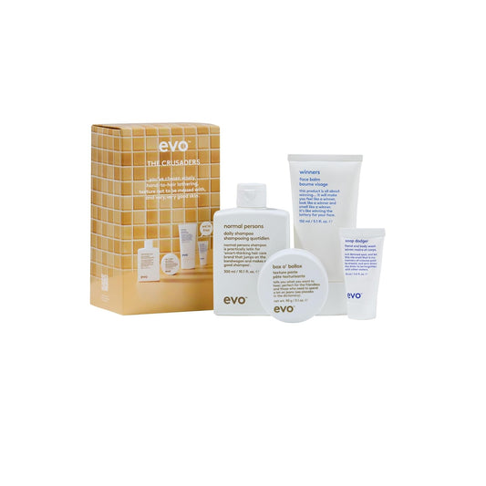 Evo - The Crusaders Haircare Gift Set - Normal Person Daily Shampoo, Box O Bollox Texture Paste, Winners Face Balm and Soap Dodger Hand & Body Wash