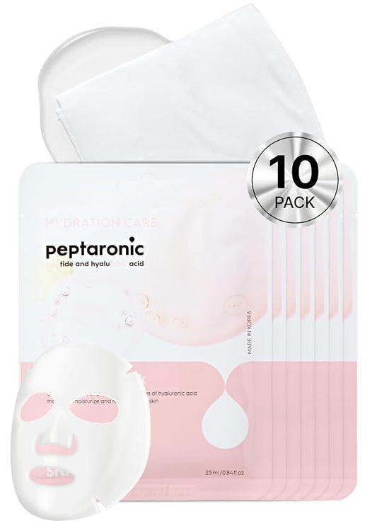 [K Beauty Snp] Peptaronic Ampoule Sheet Mask | Peptide and Hyaluronic Acid Sheet Mask | Hydrating, Moisturizing, and Friming for Dry Skin Types | Korean Skin Care Facial Mask | 10 Sheets