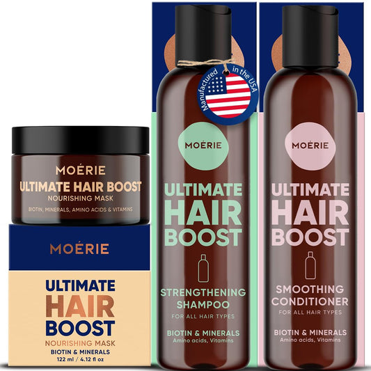 Moerie Ultimate Mineral Shampoo and Conditioner Set - Vegan Friendly, Paraben Free, Hair Growth Products for Longer, Thicker, Fuller Hair - Includes Hair Mask