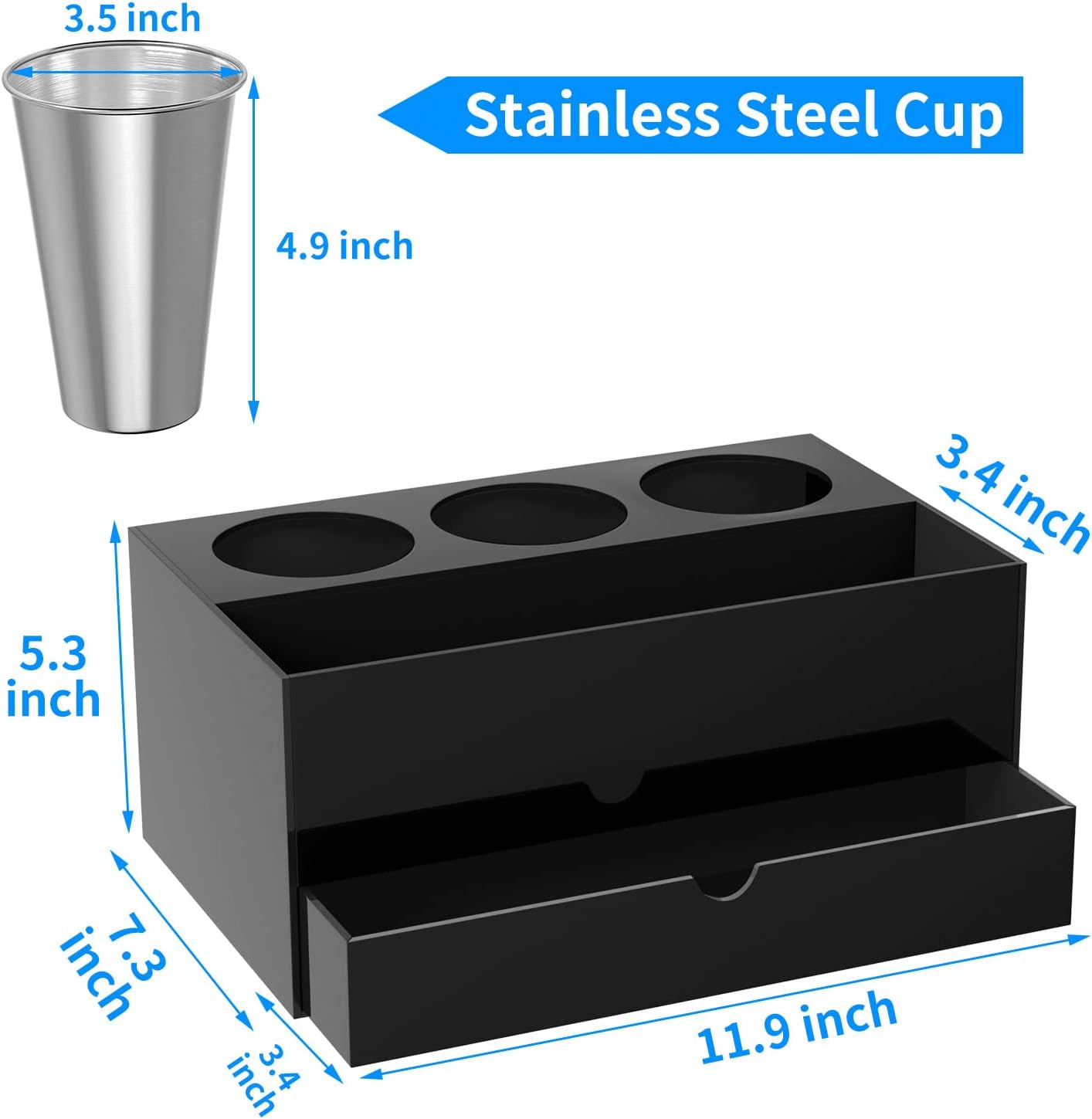 NIUBEE Hair Tool Organizer, Black Acrylic Hair Dryer and Styling Organizer with Drawer, Bathroom Countertop Blow Dryer Holder, Vanity Caddy Storage Stand for Accessories, Makeup, Toiletries