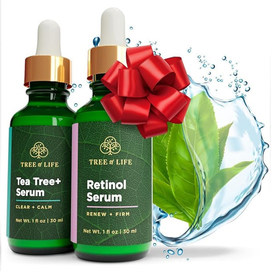 Tree of Life Retinol Serum & Tea Tree Serum for Face - Skin Care Duo Serums to Brightening Dark Spot, Smooth Dry & Sensitive Skins - Suitable for Anti-Aging, Wrinkle, & Acne - Dermatologist Tested
