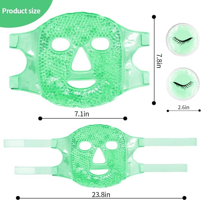 Face Eye Masks for Dark Circles and Puffiness, Migraines, Headache, Stress, Redness, Acne, Cooling Face Masks for Women Man, Hot Cold Use Ice Face Mask. (Green)