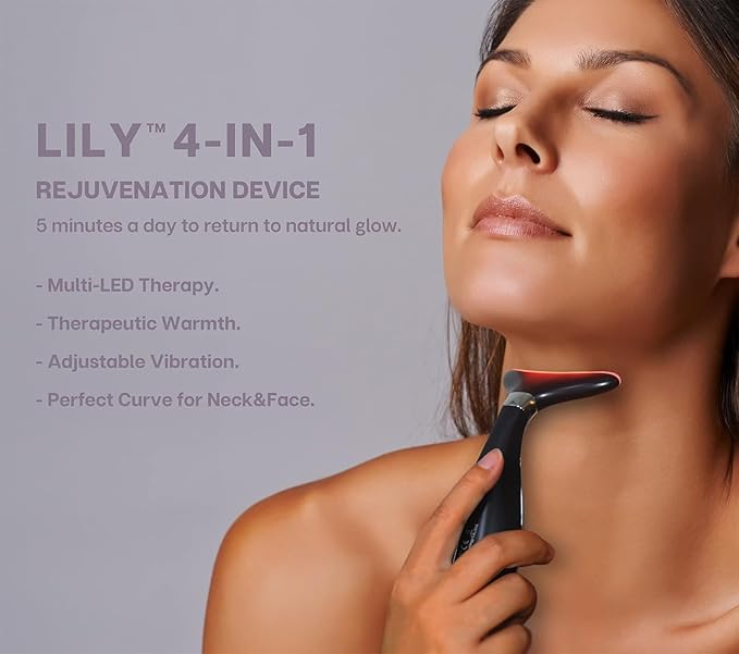 Lily Neck Face Massager, Skin Rejuvenation Beauty Massager, 3-in-1 at-Home Facial Spa Tool, Lifting, Toning and Tightening for a Radiant Appearance (Space Black)