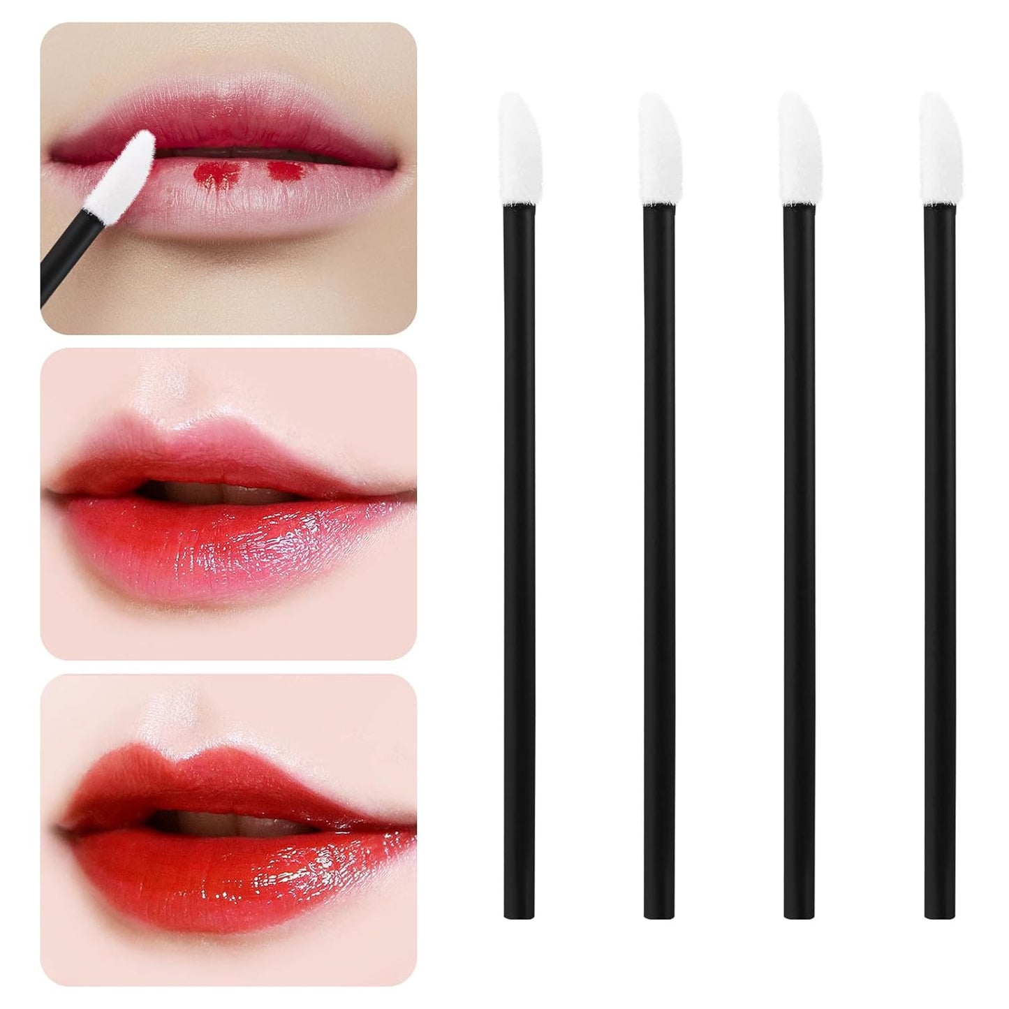 Tbestmax 200 Pcs Lip Wands Applicators, Disposable Lipstick Lint Free Brush Makeup Gloss Wands, Makeup Applicator Beauty Tool Kits Black