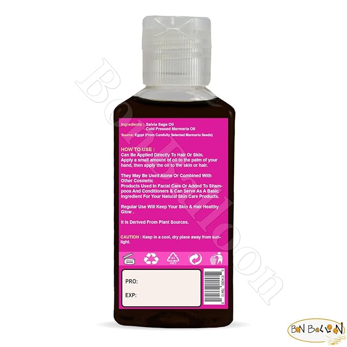 Nature Max Marmaria Salvia Sage Oil Natural Undiluted Pure For Hair & Skin Care Cold Pressed Egyptian Egypt Arab Arabic Arabian Herbal Herb Herbs Kosher Halal (1Pack = 3.38 oz / 100 ml) زيت المرمرية